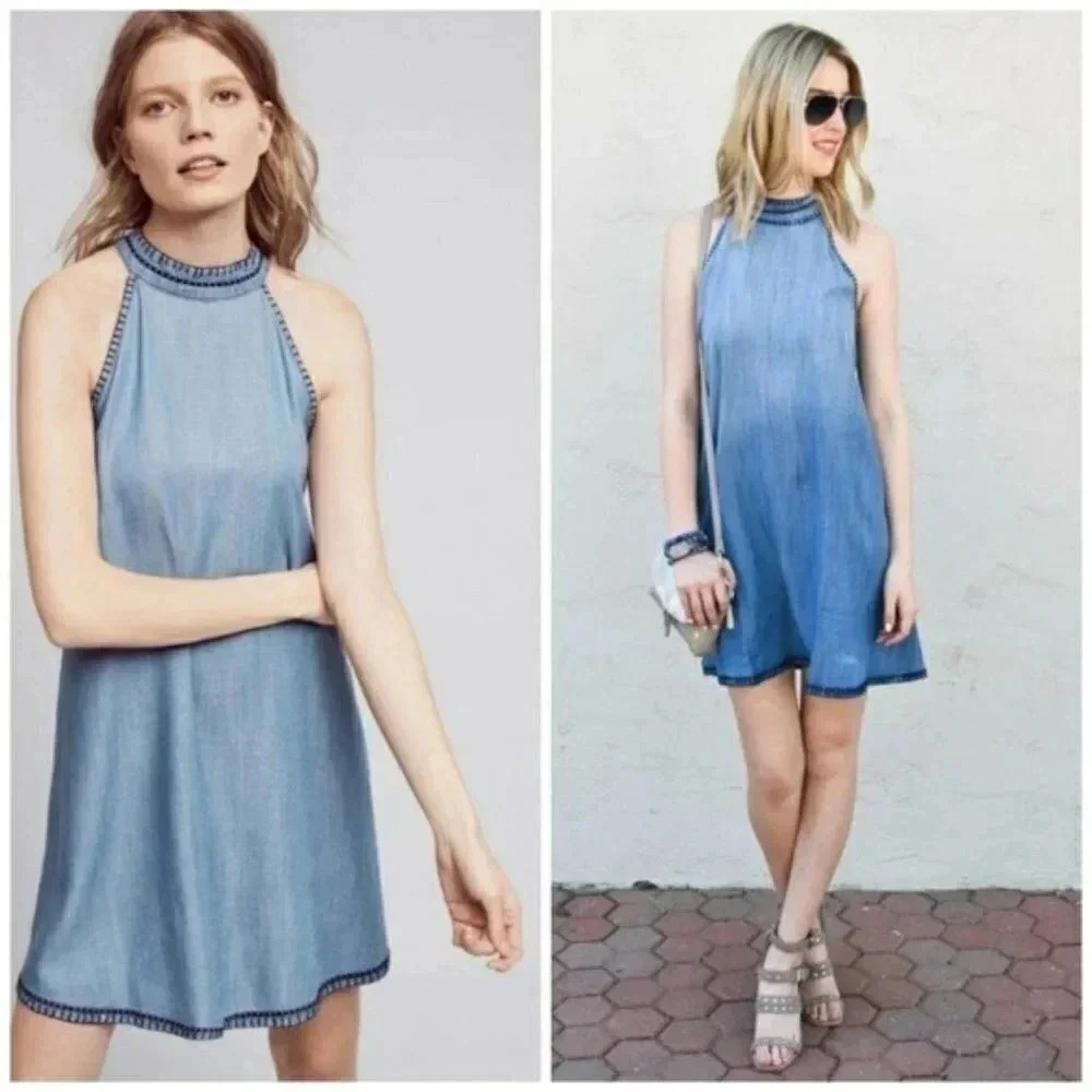 Cloth & Stone Halter Tencel Embroidered Dress